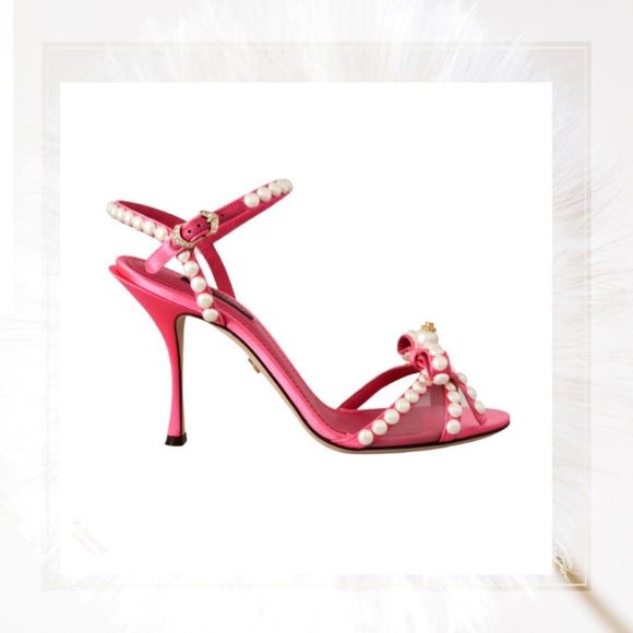 Dolce & Gabbana Shoes - DOLCE & GABANNA Pink Satin Pearl Ankle Strap Heels Designer Sandals Shoes EU 37